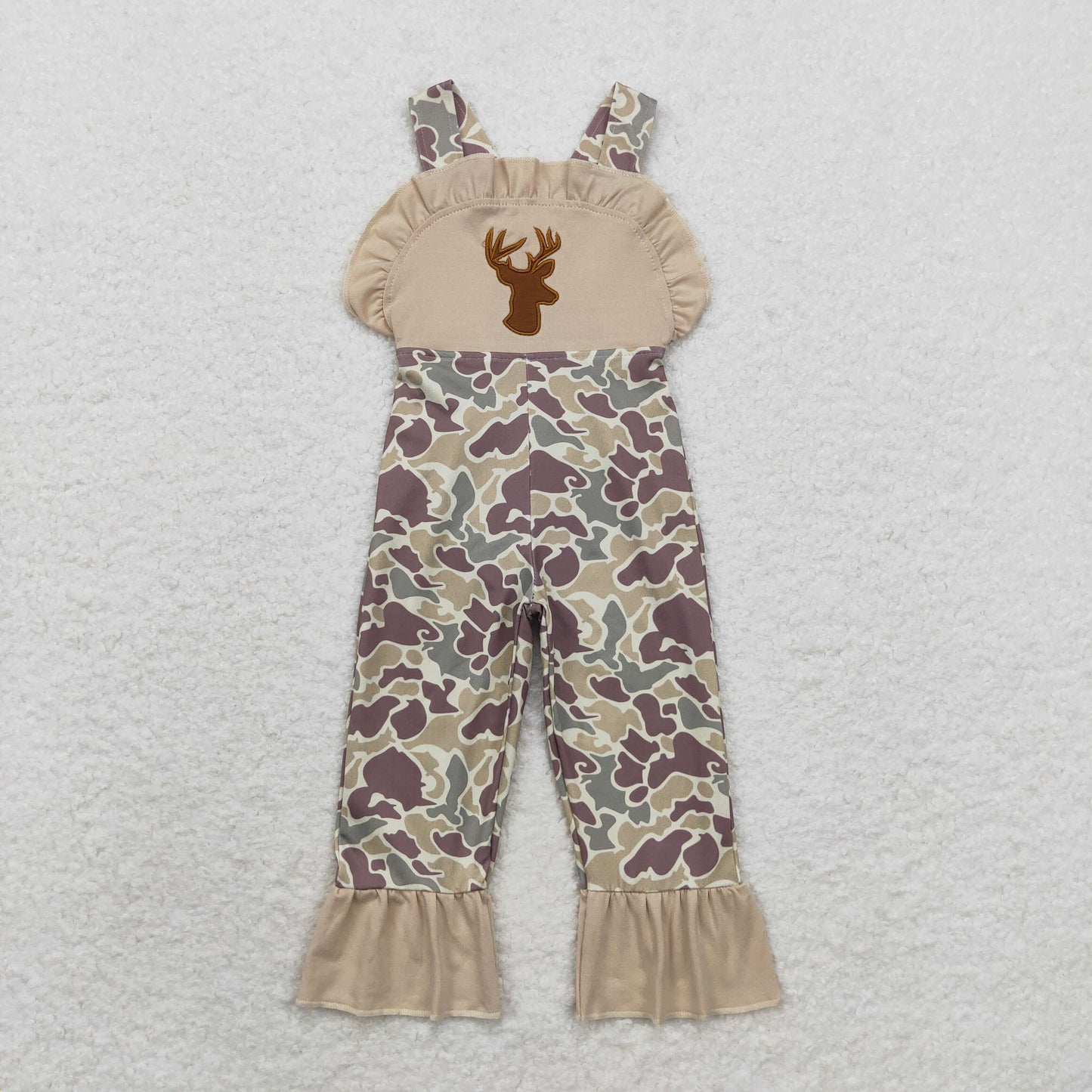 SR1914 Embroidery RTS deer camo short sleeve girl jumpsuit overall RTS Free shipping order $100+
