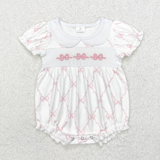 SR1967 Embroidery bow sibling SR1967 girl  romper 202410 RTS