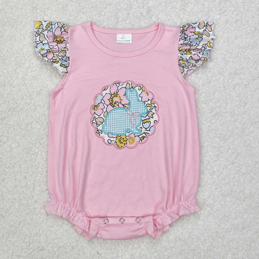 SR2054 Embroidery western Easter Cross Bunny girl romper 202503 RTS sibling