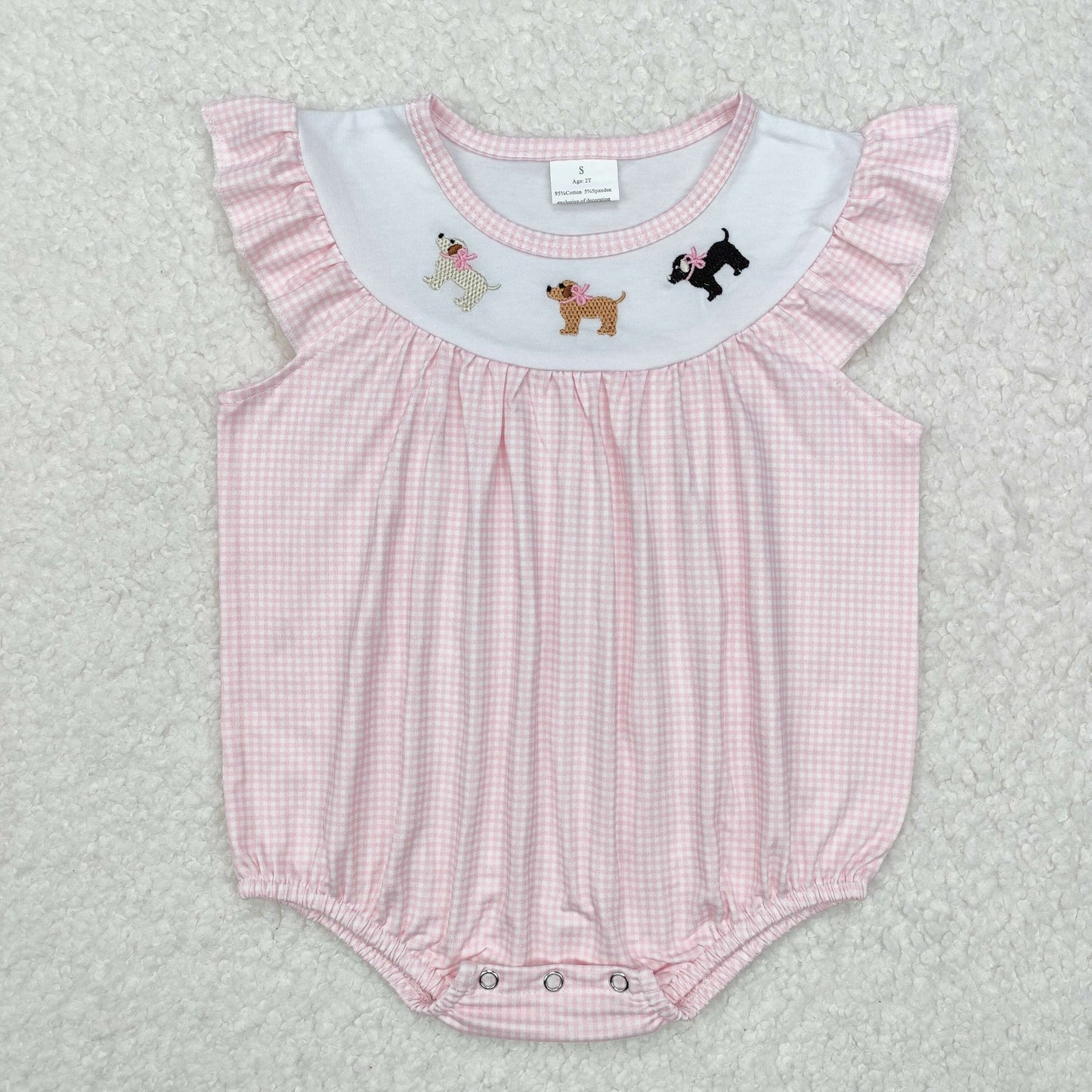 SR2073 dog Embroidery western girl romper 202412 sibling RTS