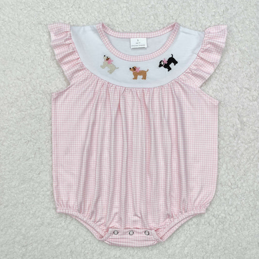 SR2073 dog Embroidery western girl romper 202412  sibling RTS