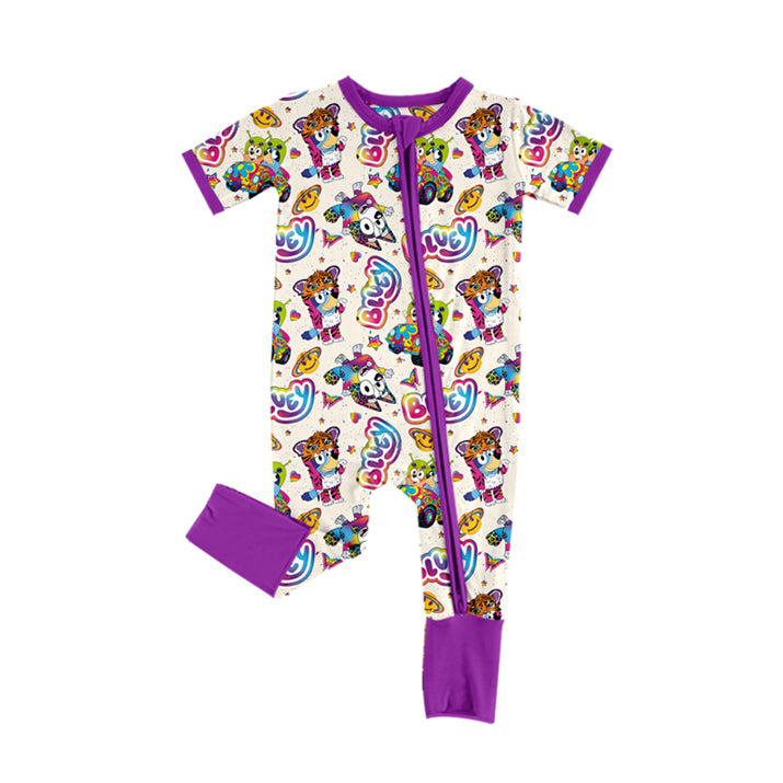 SR2076 Saint Valentine's Day purple western bluey dog butterfly girl romper 202410 preorder sibling(复制)