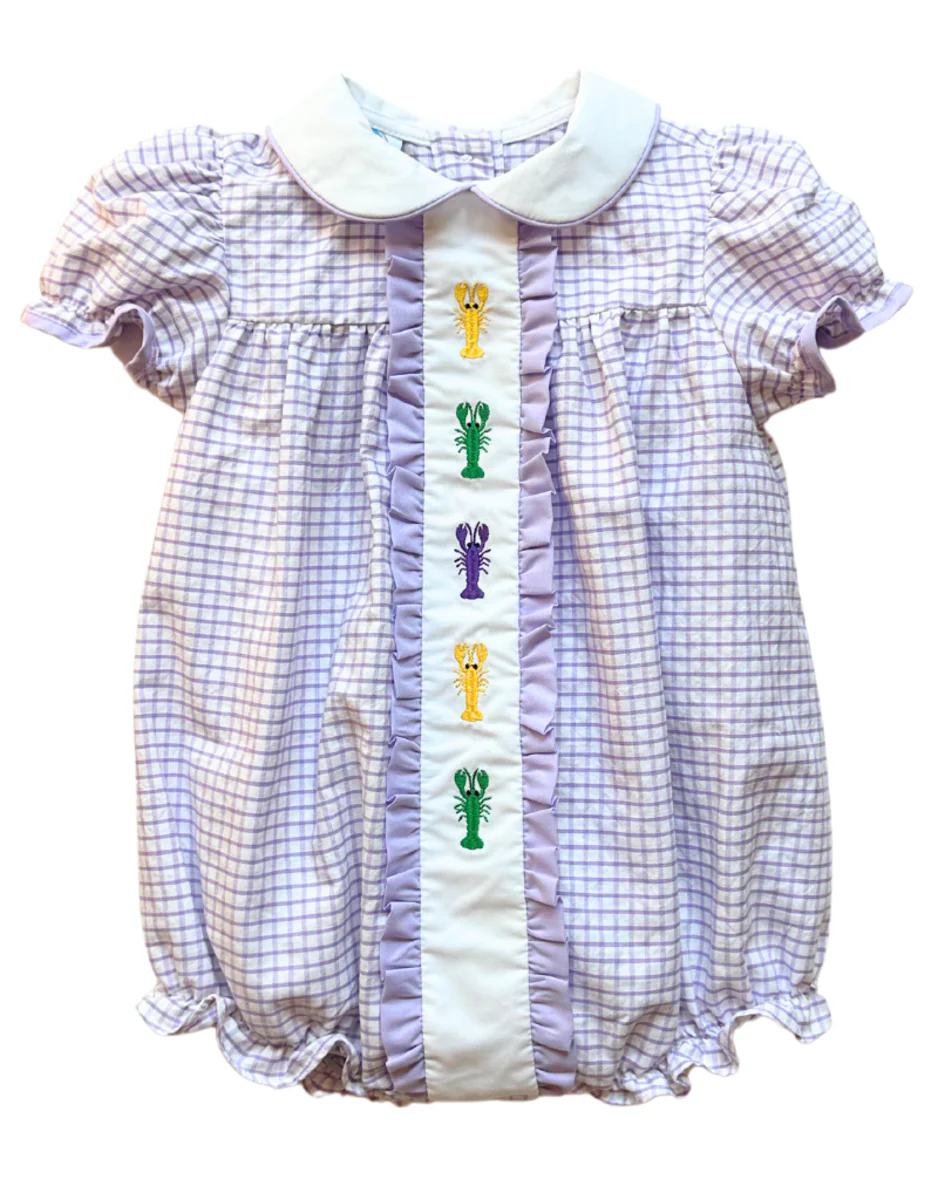 SR2077 Mardi Gras cray fish girl romper 202410 preorder sibling