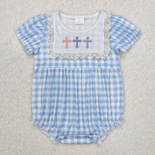 SR2133 embroidery Easter cross bow  girl romper 202502  sibling RTS