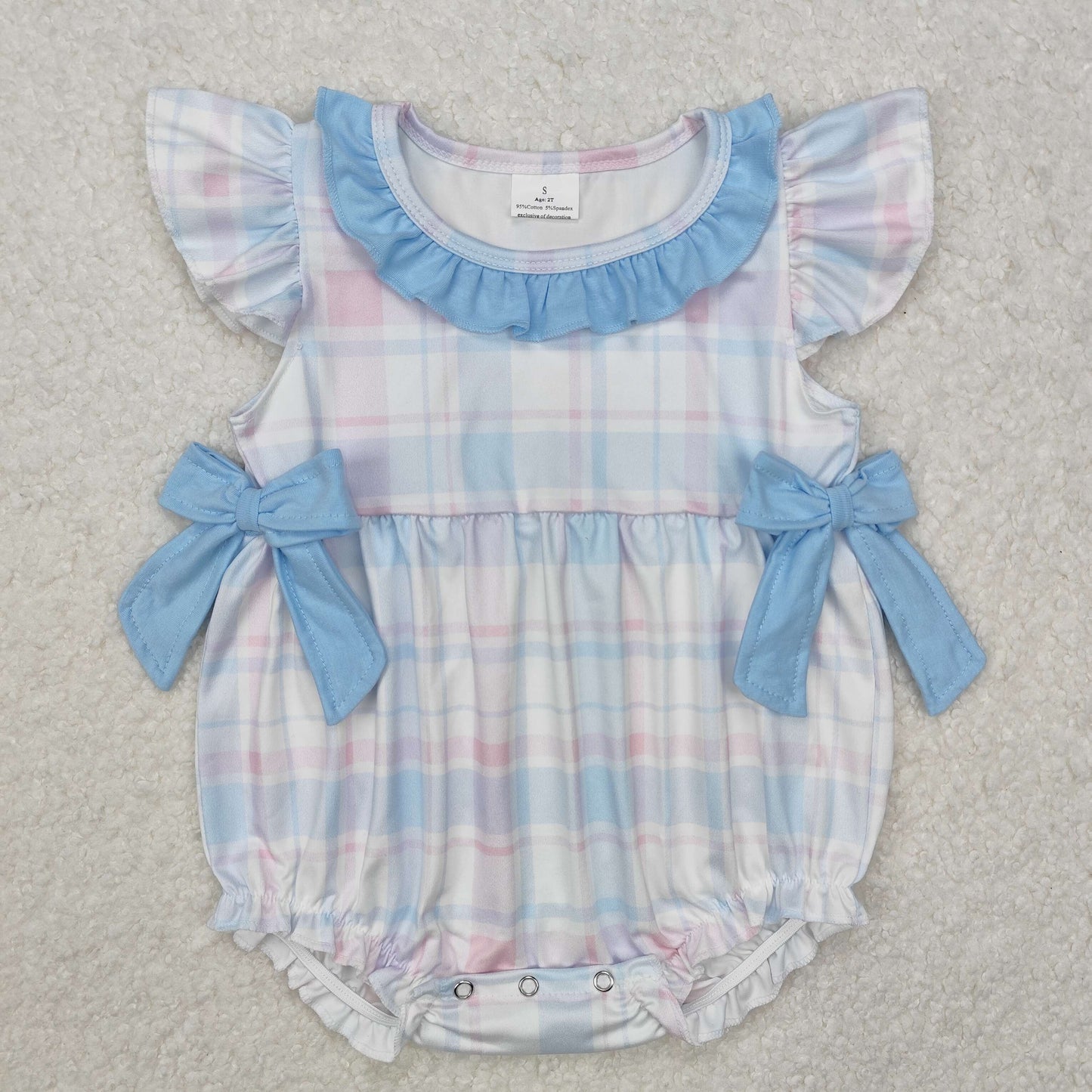 SR2139 Easter bow plaid girl romper 202501 RTS sibling