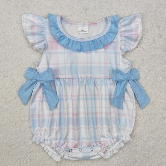 SR2139 Easter bow plaid girl romper 202501 RTS sibling