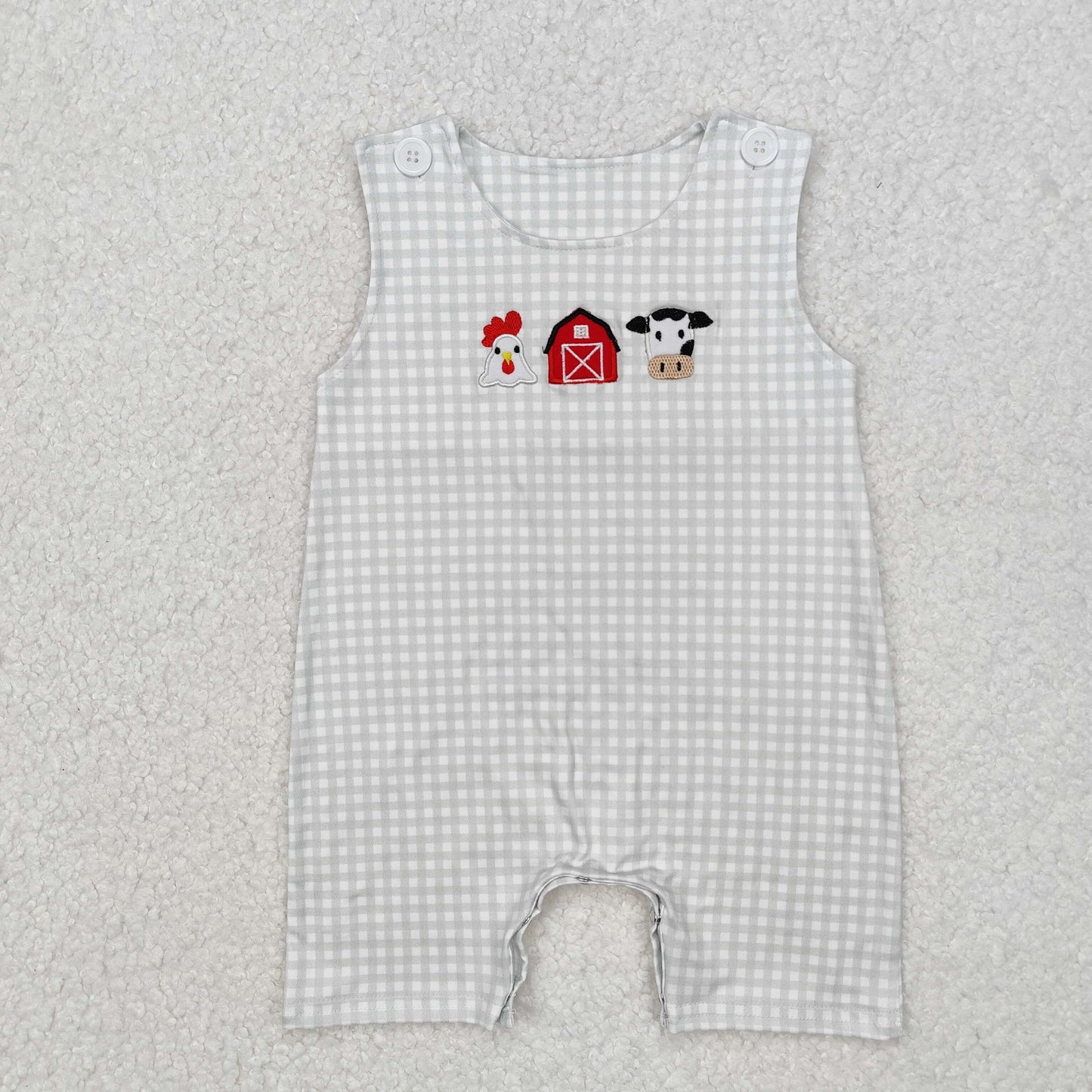 SR2183 embroidery cow farm horse boy western romper 202412 RTS sibling
