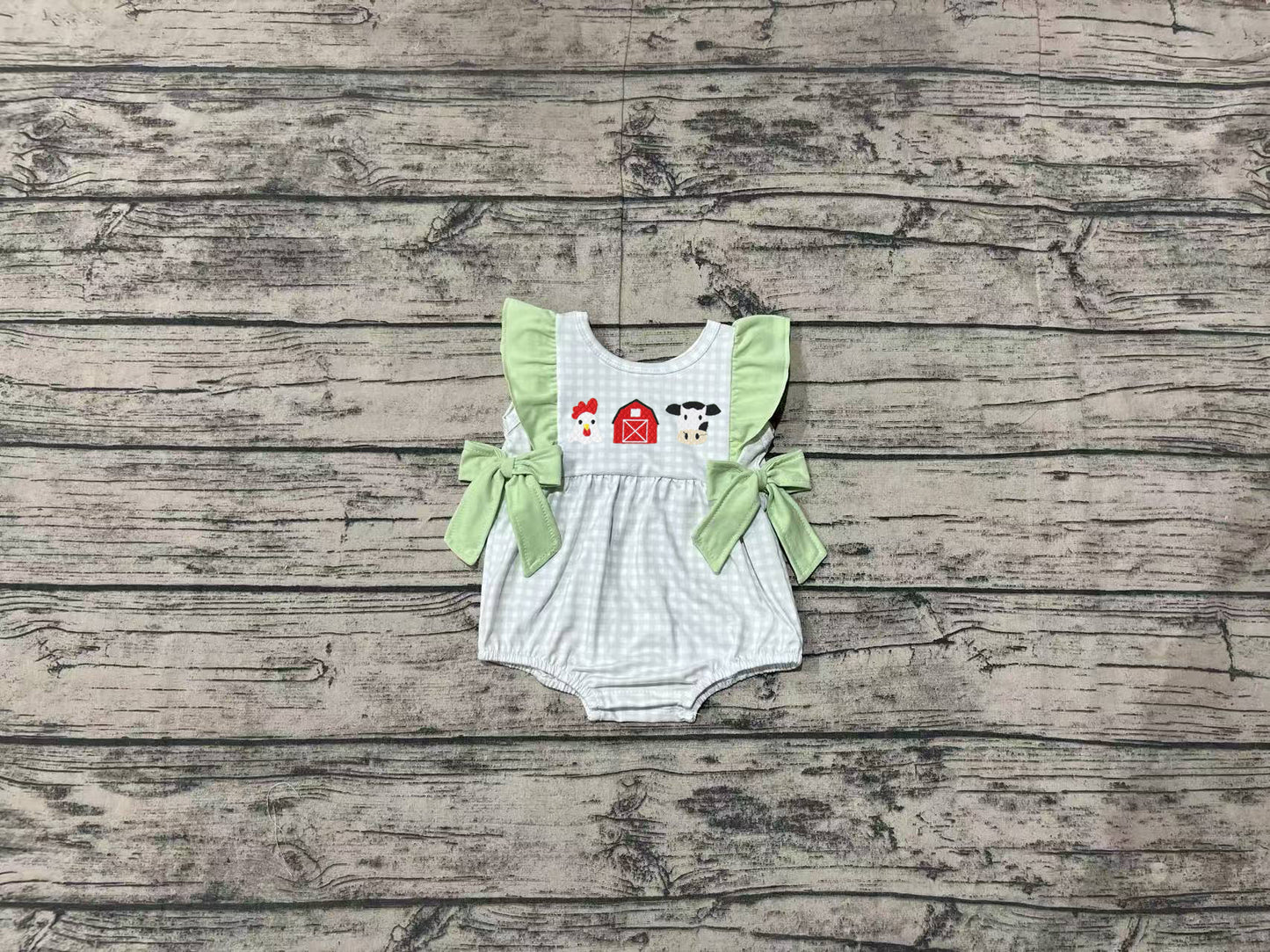SR2184 embroidery cow farm horse girl western romper 202411 preorder sibling