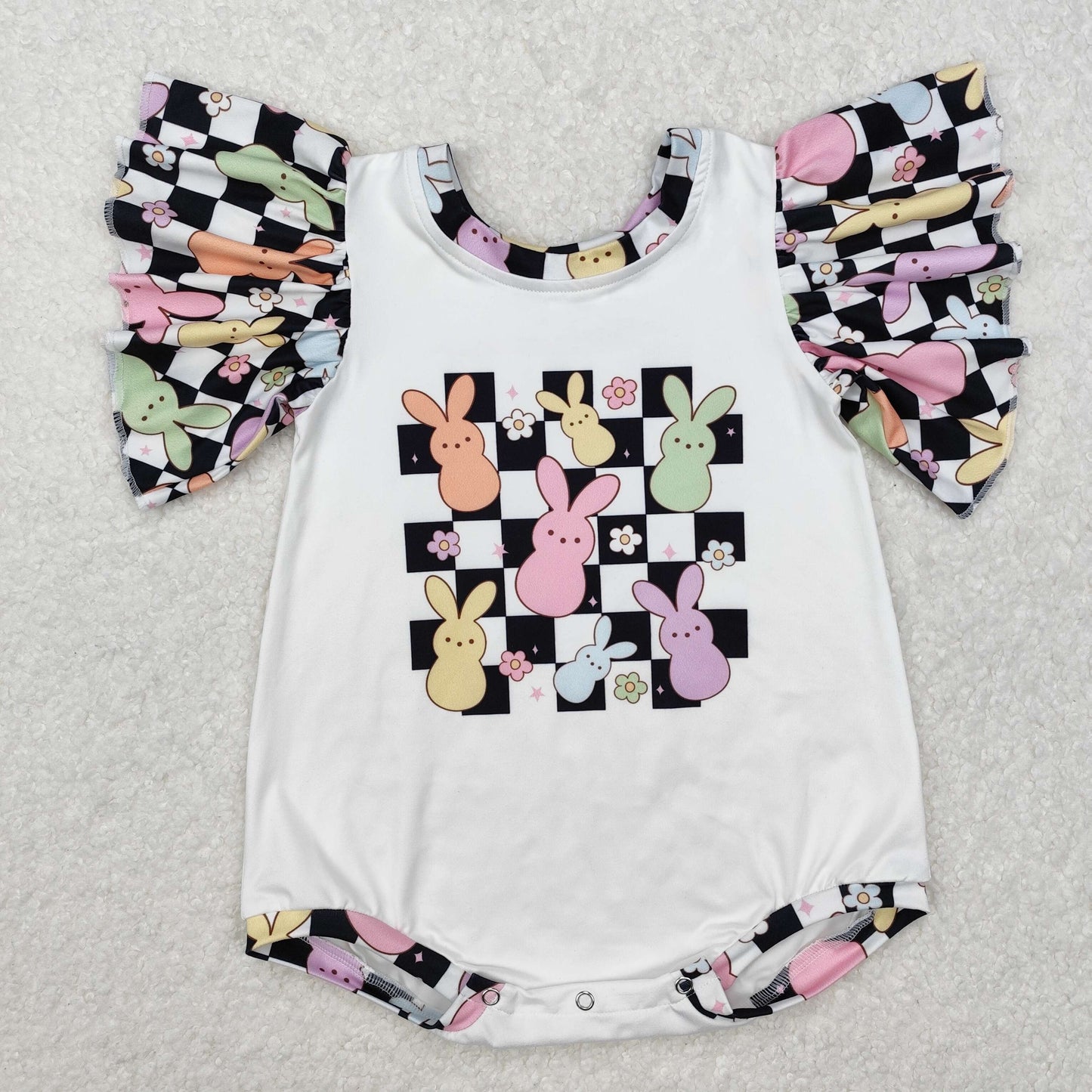 SR2227 Checkered Bunny Bubble western Easter bunny girl romper 202501 RTS sibling