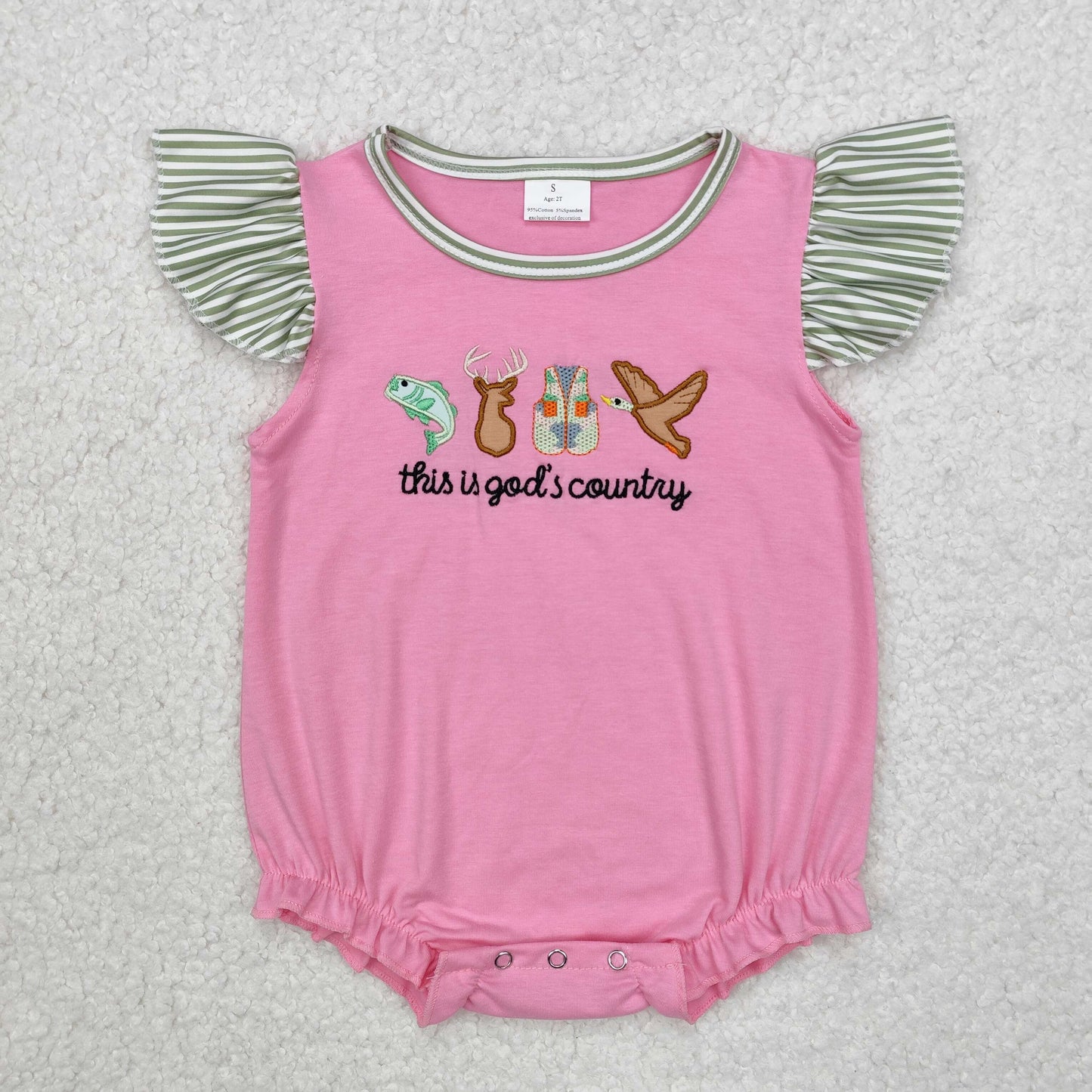 SR2264 embroidery this is god's country fish deer duck western girl romper 202412 RTS sibling