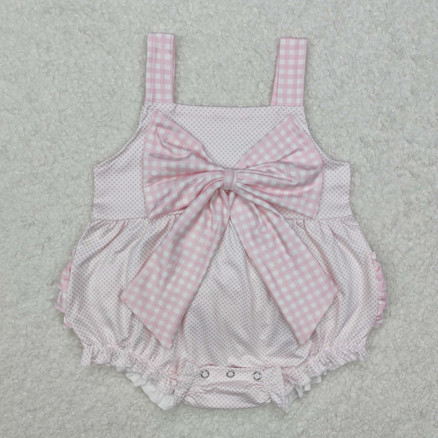 SR2280 bow plaid ruffle western girl romper 202501 RTS sibling