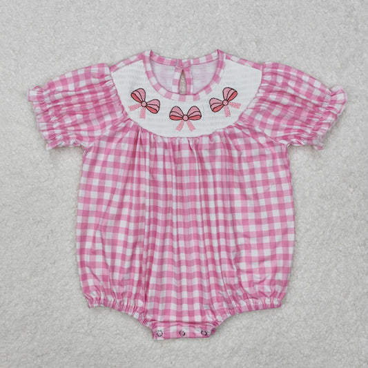SR2325 smocked bow western girl romper 202501   sibling RTS