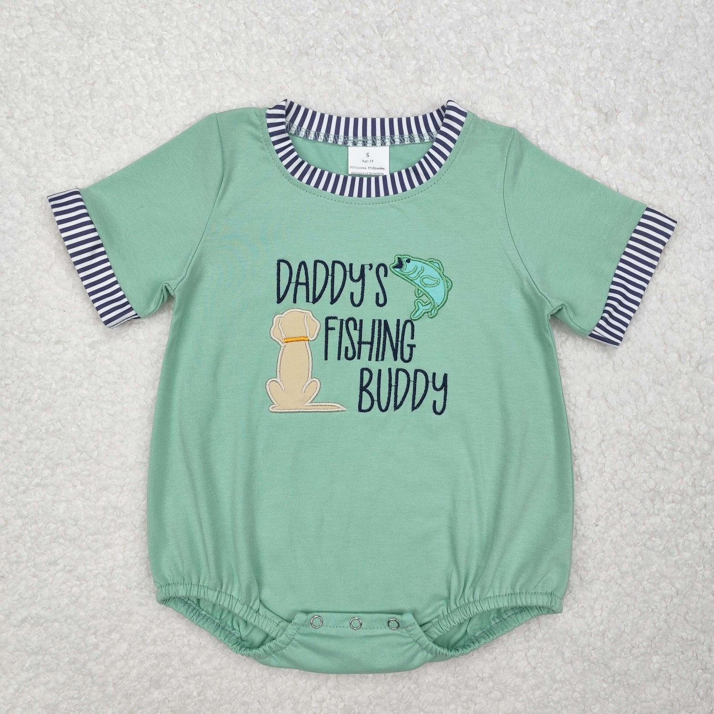 SR2336 Embroidery western daddy's fishing buggy boy romper 202501 RTS sibling