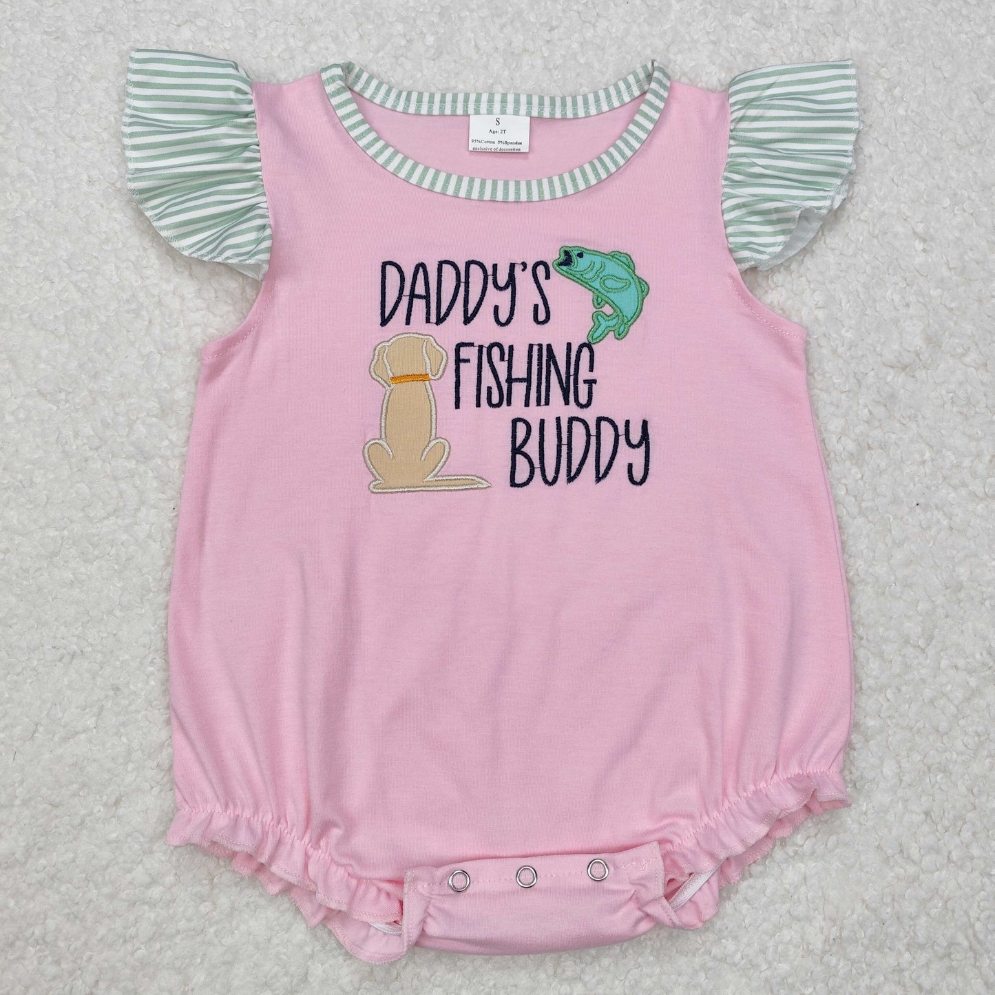 SR2337 Embroidery western daddy's fishing buggy girl romper 202501 RTS sibling