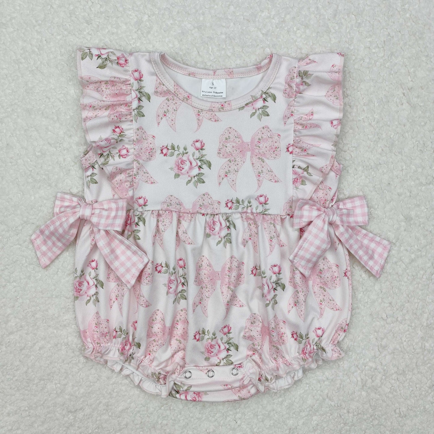 SR2379 flowers bow girl western romper 202501 RTS sibling