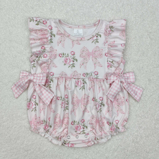 SR2379 flowers bow girl western romper 202501 RTS sibling