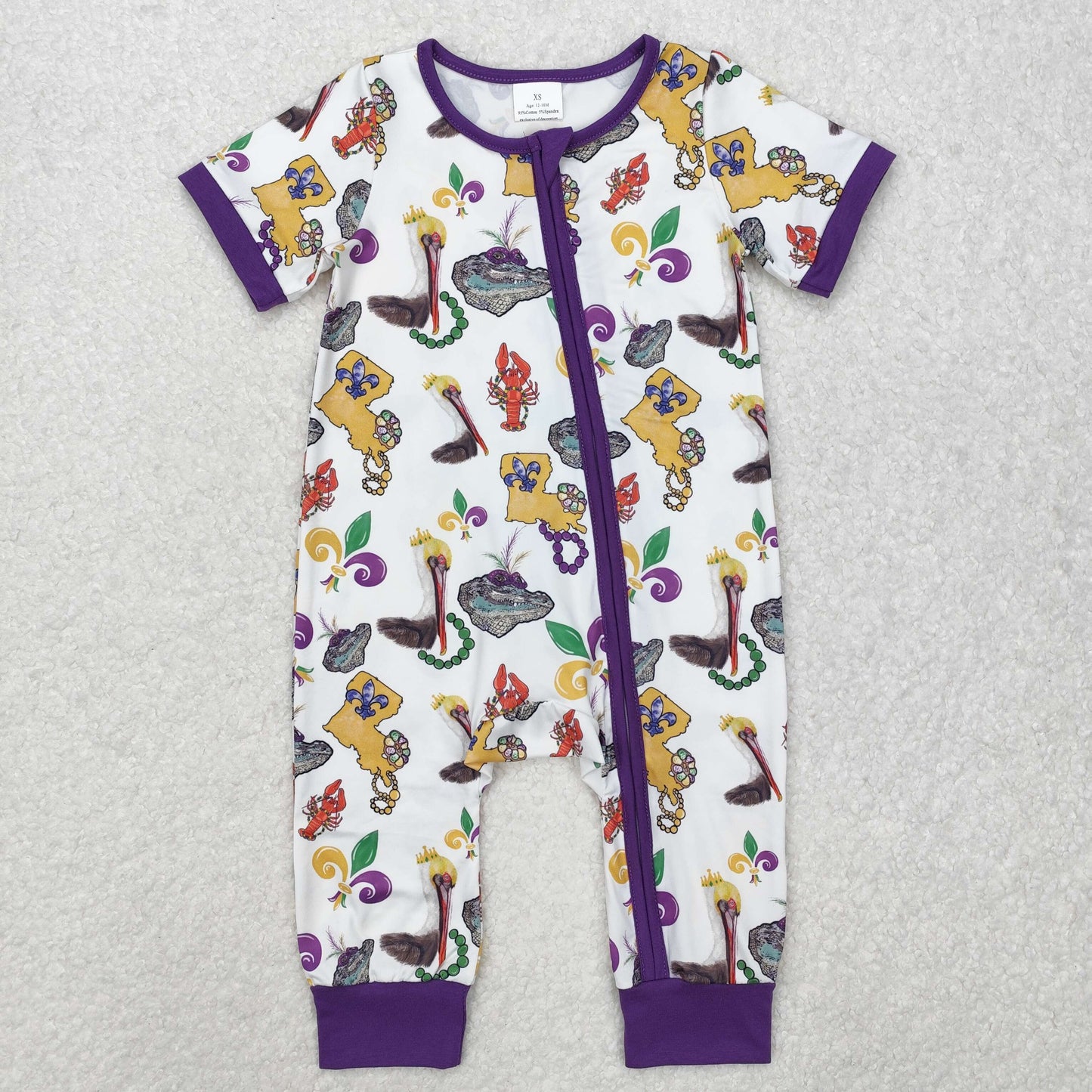 SR2394 Mardi Gras Dinosaur boy romper 202501 RTS