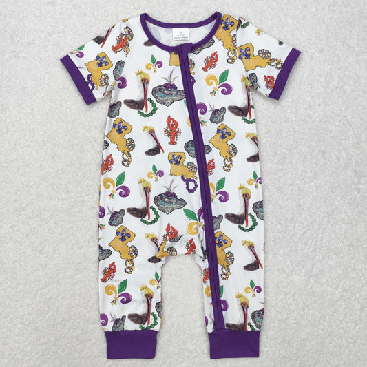 SR2394 Mardi Gras Dinosaur boy  romper  202501 RTS