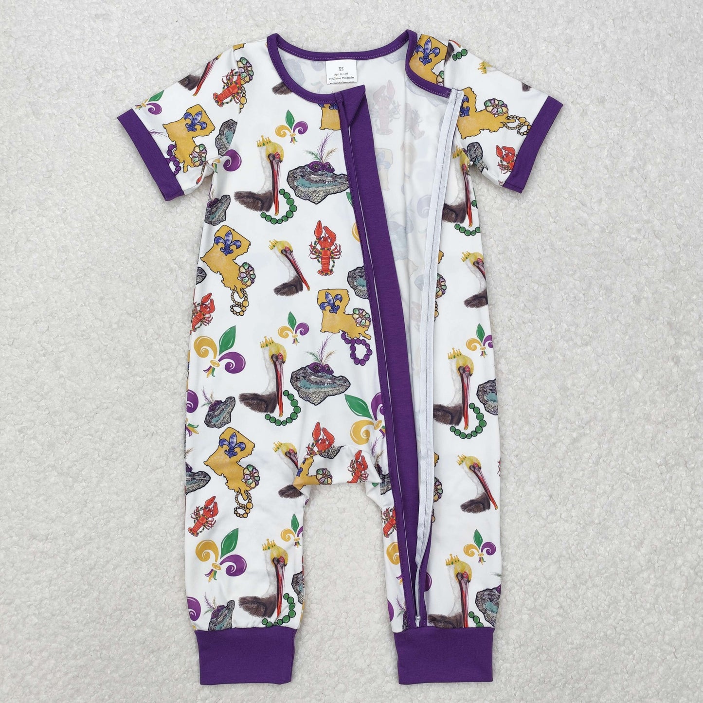 SR2394 Mardi Gras Dinosaur boy romper 202501 RTS