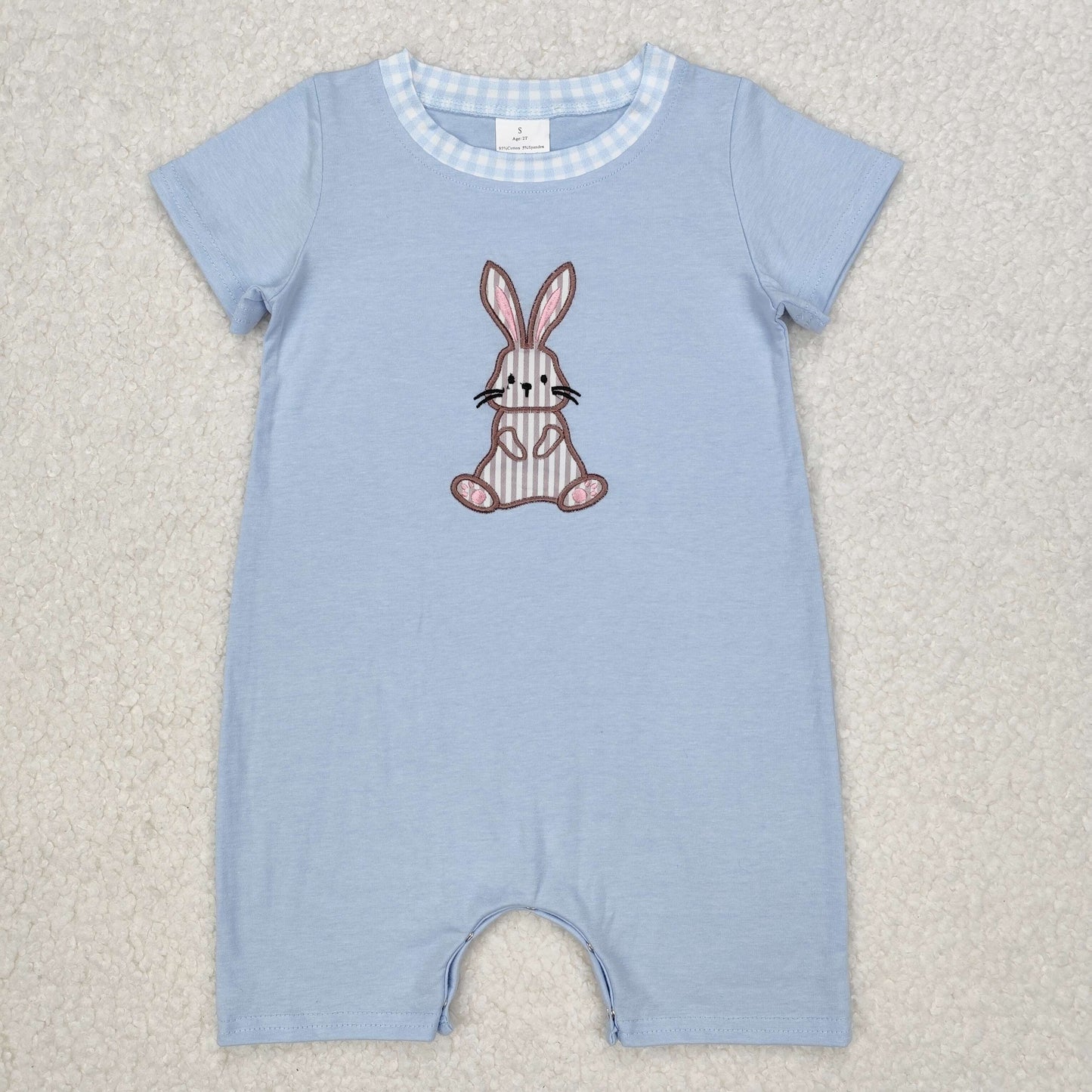 SR2404 embroidery Easter BUNNY flowers BOY romper 202503 RTS