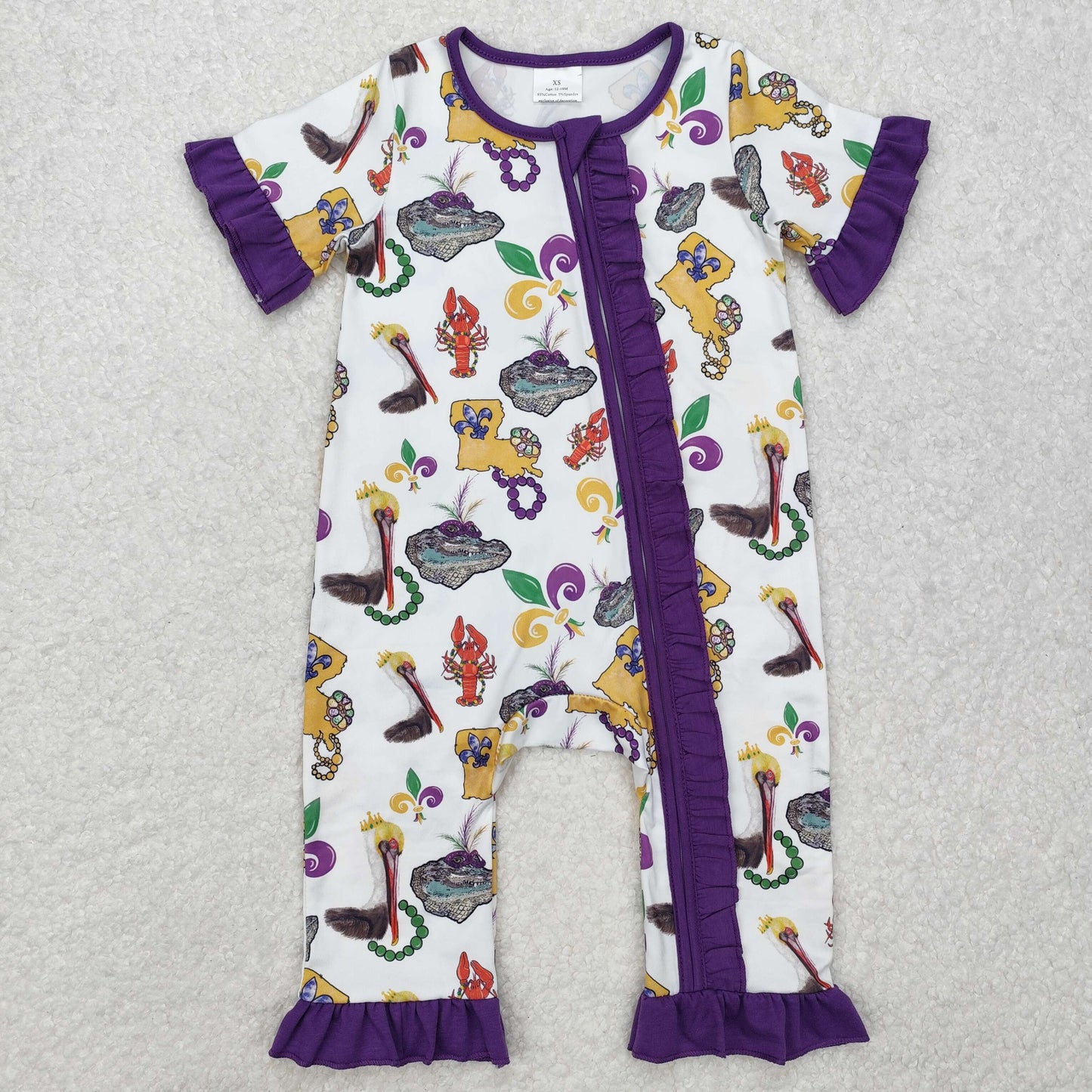 SR2422 Mardi Gras Dinosaur girl romper 202501 RTS