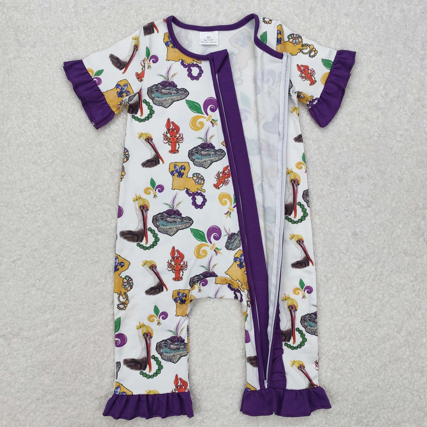 SR2422 Mardi Gras Dinosaur girl romper 202501 RTS