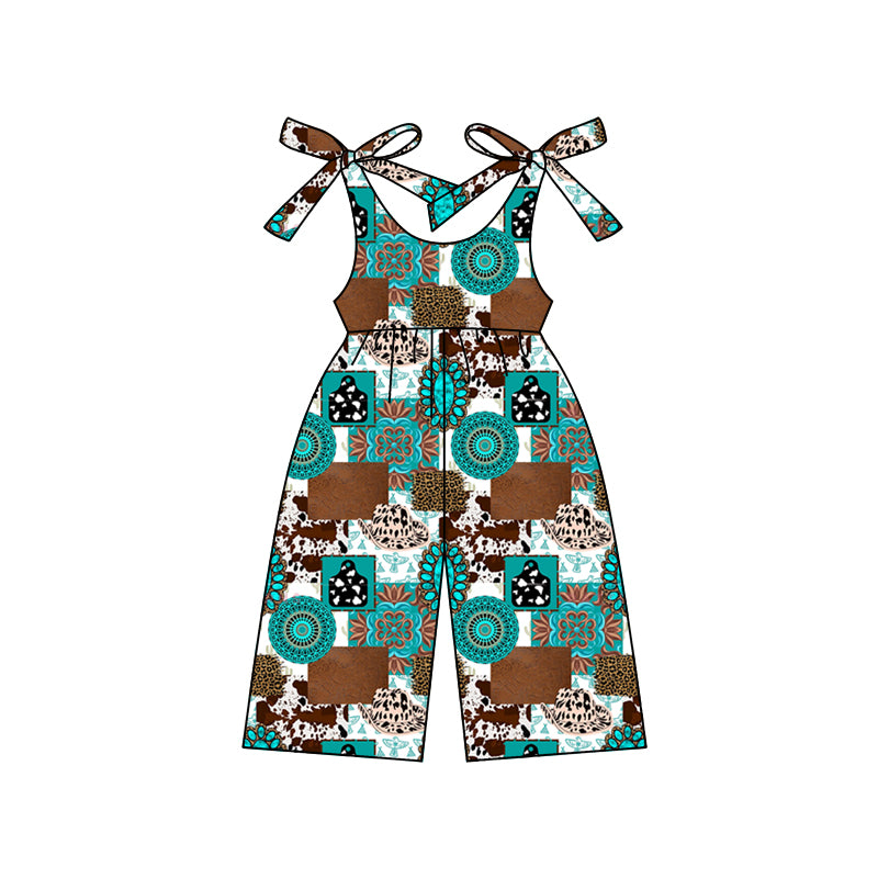 SR2492 western cow teal girl jumpsuit 202412 preorder