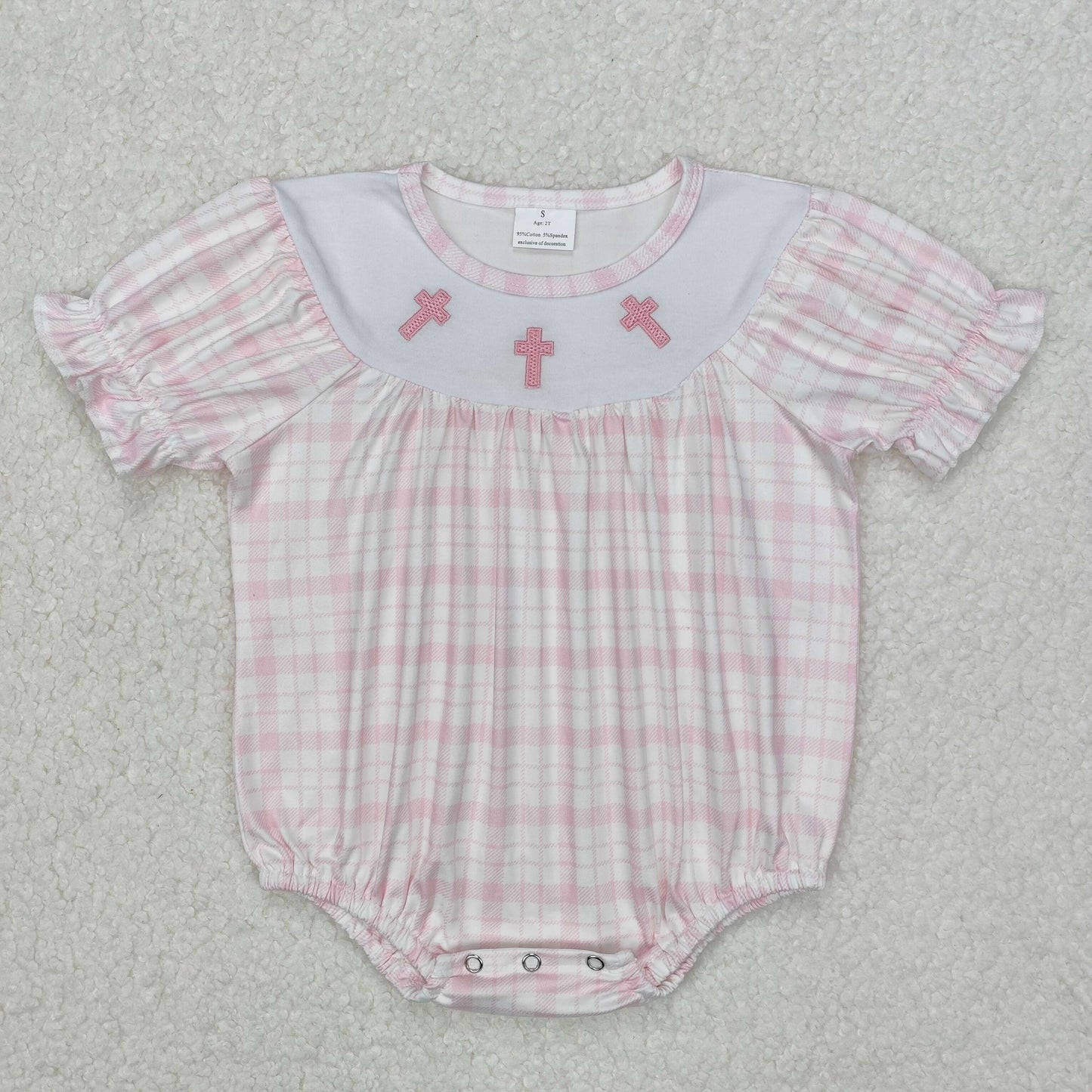 SR2504 embroidery Easter cross bow girl romper 202502 sibling RTS