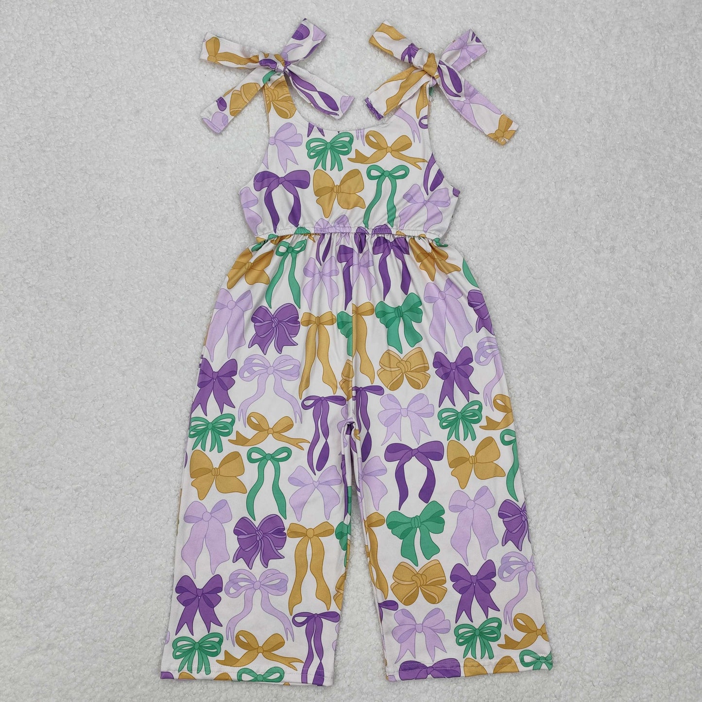 SR2522 Mardi Gras bow girl jumpsuit overall 202501 RTS