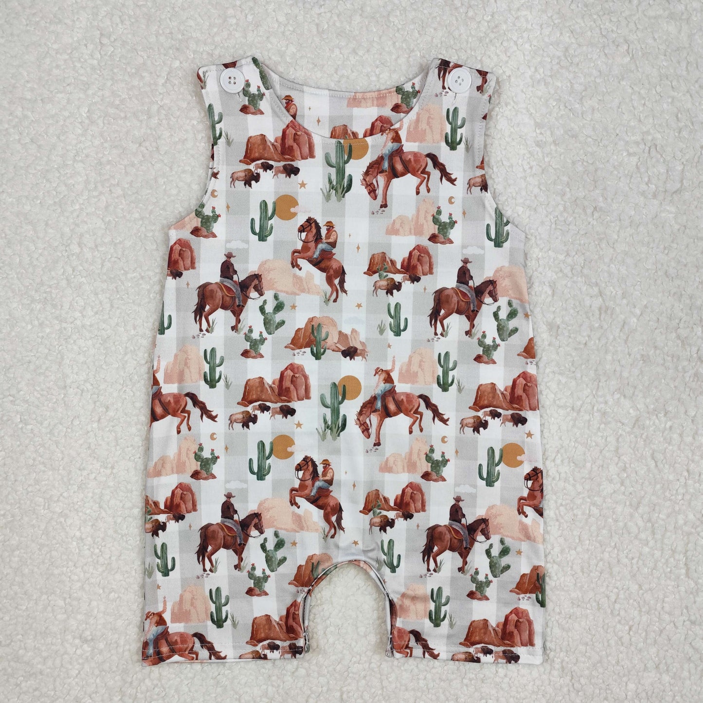 SR2538 western horse cowboys boy buttons romper sibling 202502 RTS