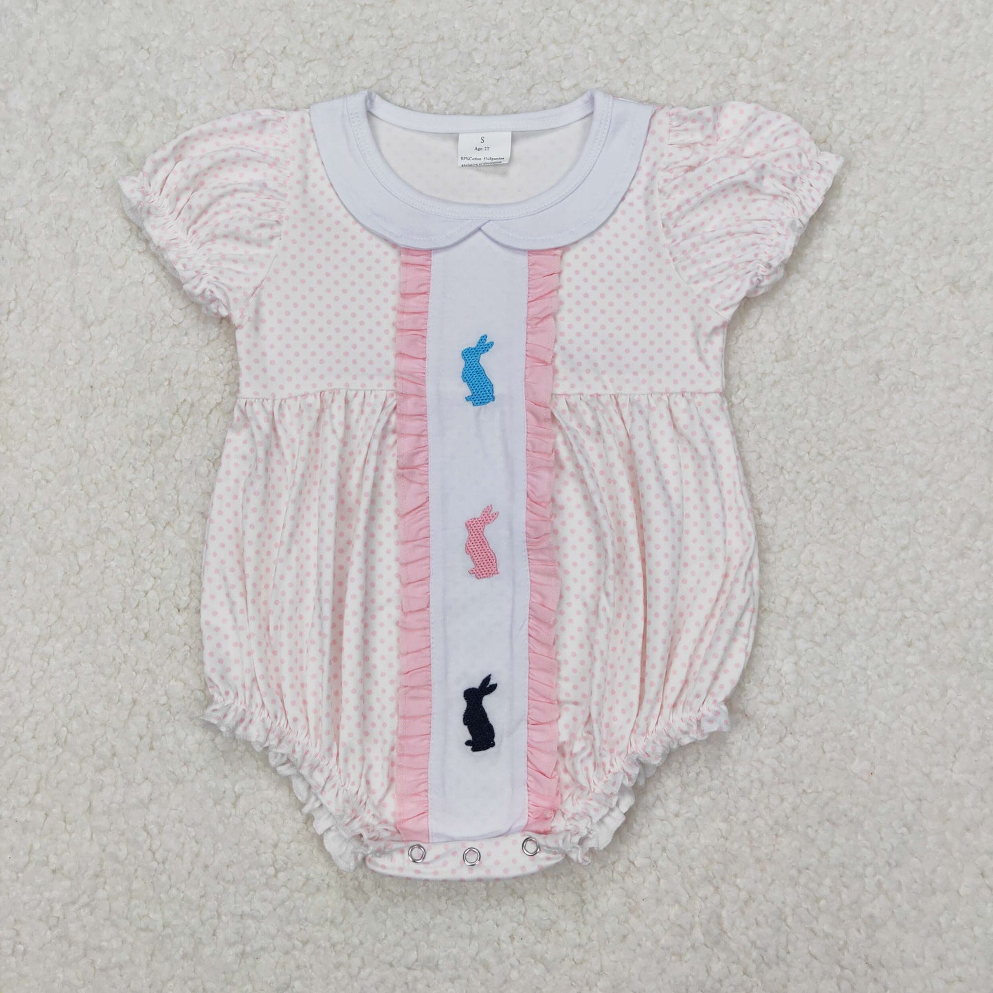 SR2545 embroidery Easter bunny girl romper 202503 RTS sibling