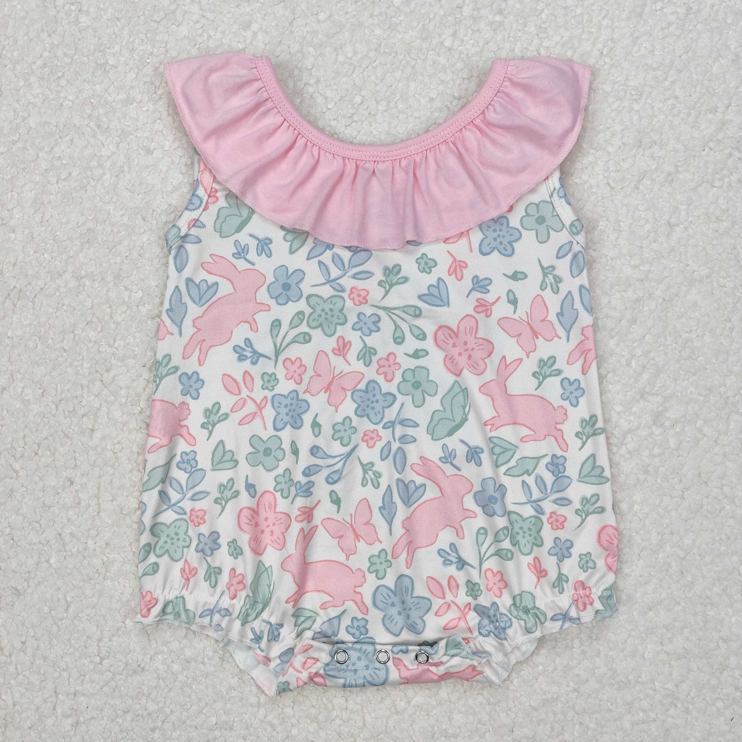 SR2546 flowers Easter bunny girl romper 202503 RTS sibling