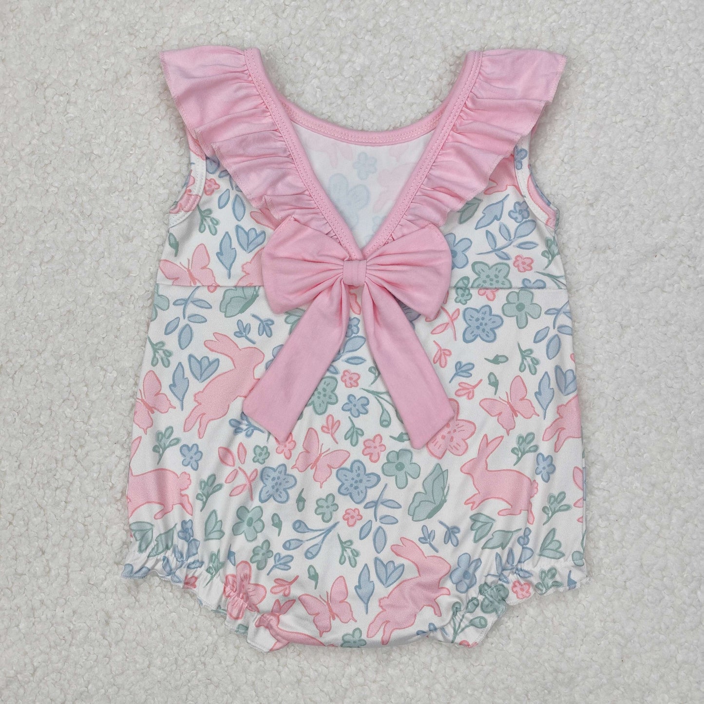 SR2546 flowers Easter bunny girl romper 202503 RTS sibling