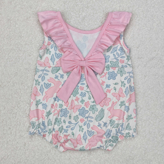 SR2546 flowers Easter bunny girl  romper 202503 RTS sibling