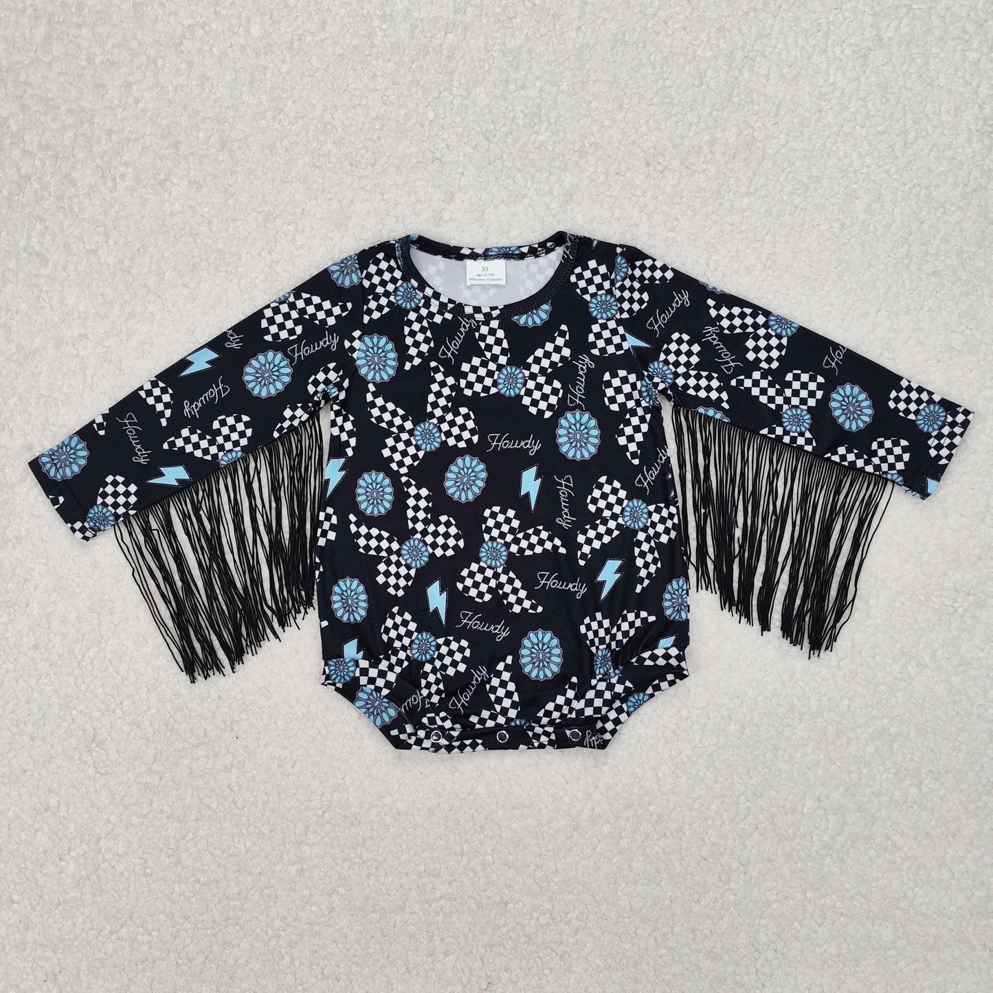 SR2552 bow checkerboard girl western romper 202503 sibling RTS