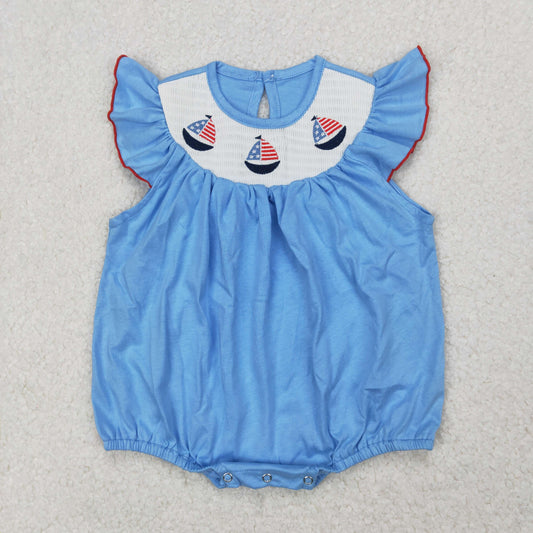 SR2573 smocked western  boat sailing 4th July girl summer romper 202504 RTS
