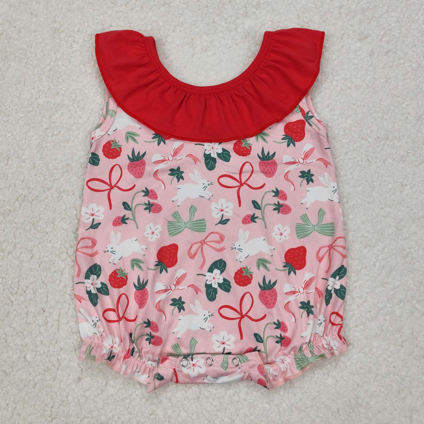 SR2582 strawberry Easter bunny girl romper 202503 RTS sibling