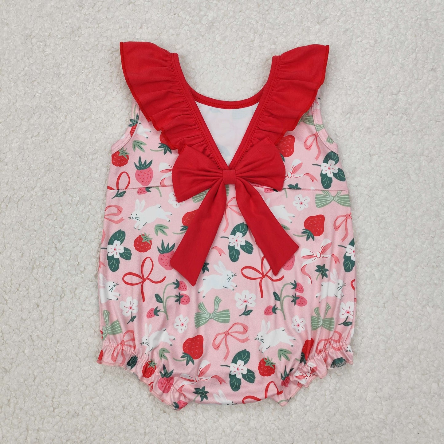 SR2582 strawberry Easter bunny girl romper 202503 RTS sibling