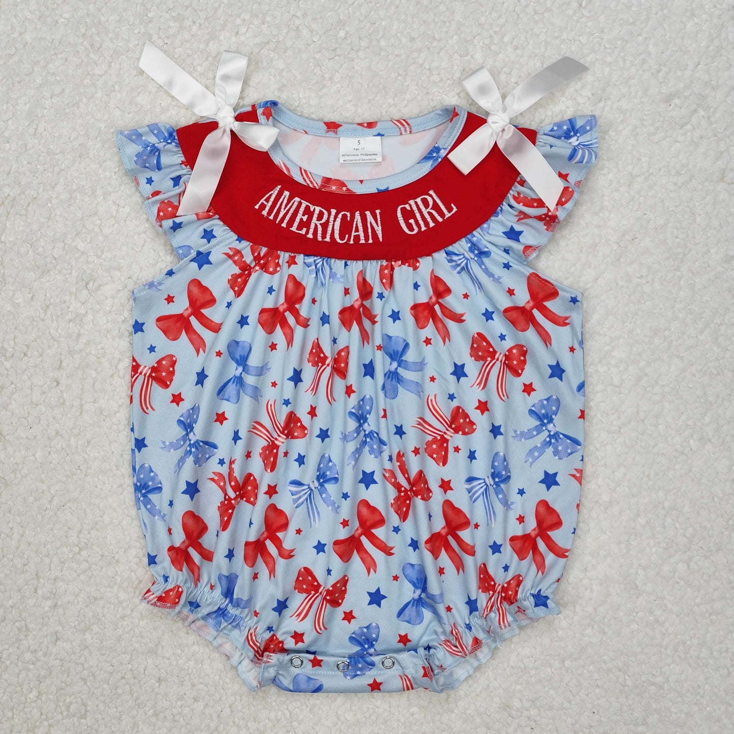 SR2589 embroidery bow 4th July American girl romper 202502 RTS sibling