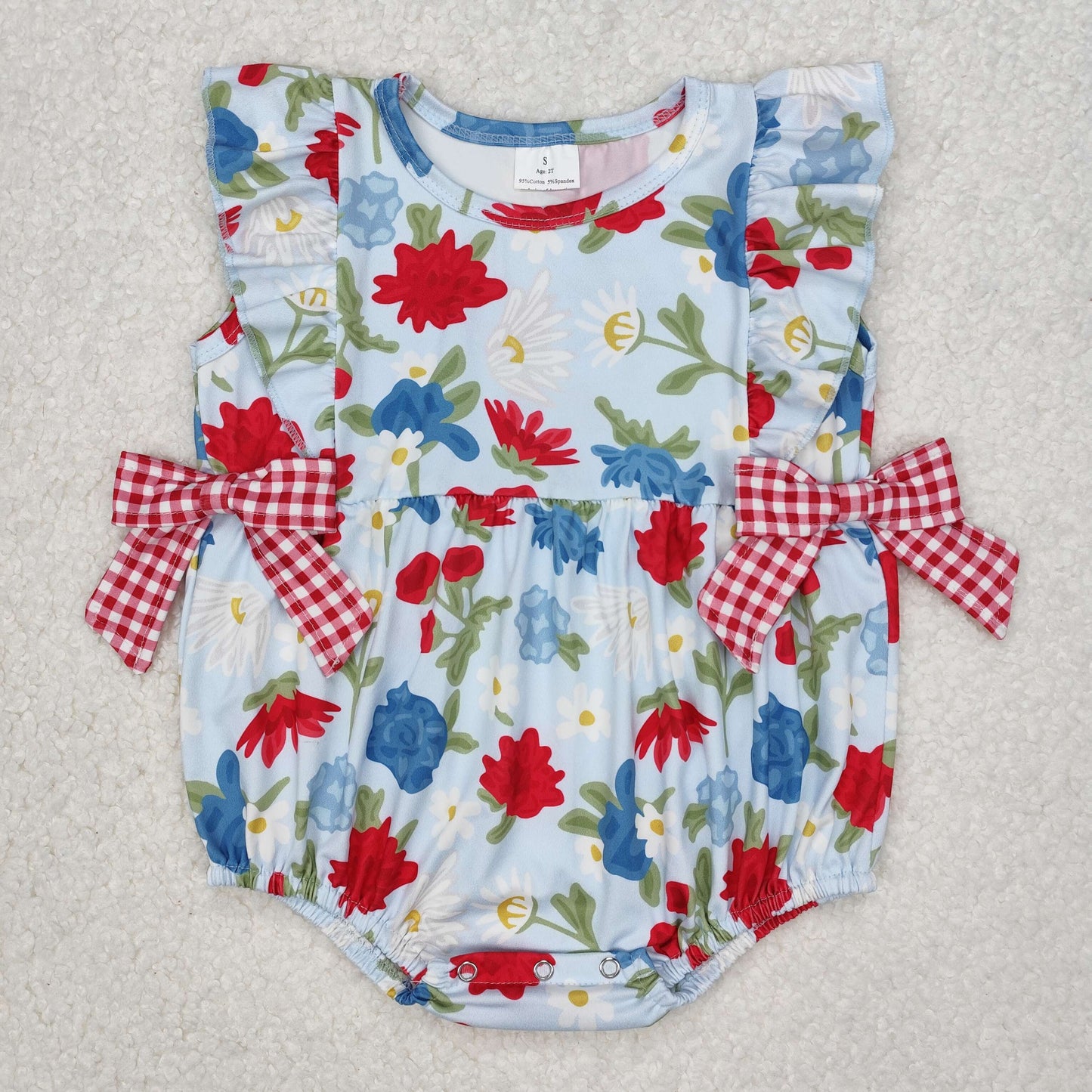 SR2593 4th july flowers girl western romper 202502 sibling RTS