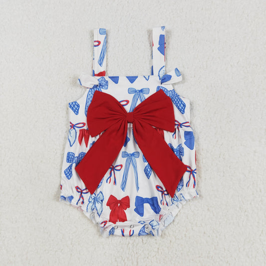 SR2606 bow 4th July American girl romper 202502 RTS sibling