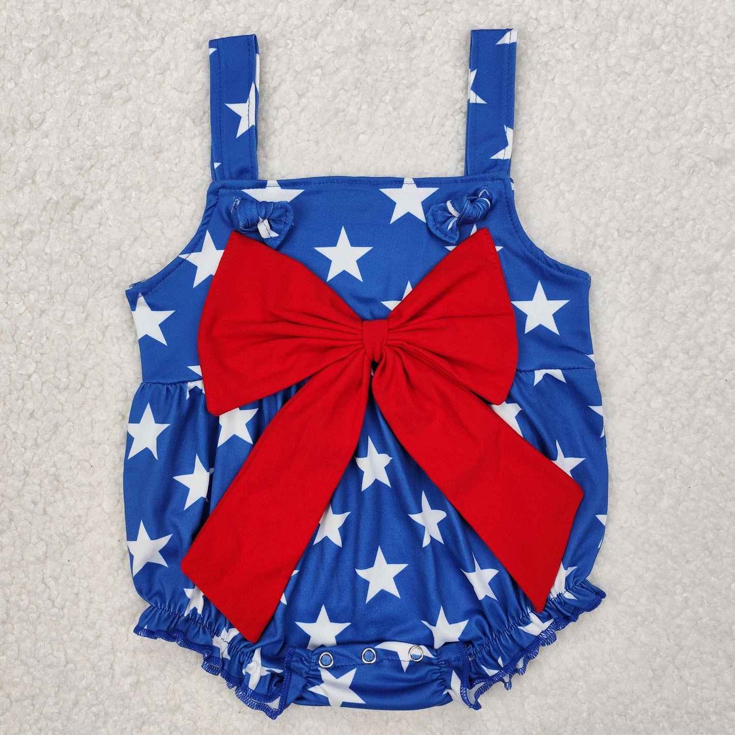 SR2607 bow star 4th July American girl romper 202502 RTS sibling