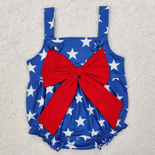 SR2607 bow star 4th July American girl romper 202502 RTS sibling