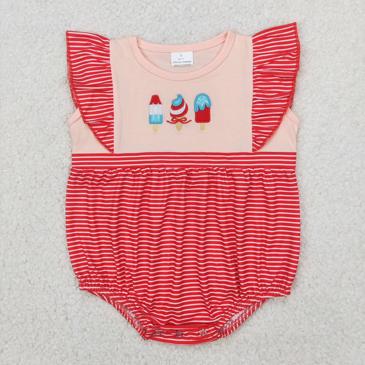 SR2635 Embroidery ice cream girl romper 202504 RTS sibling