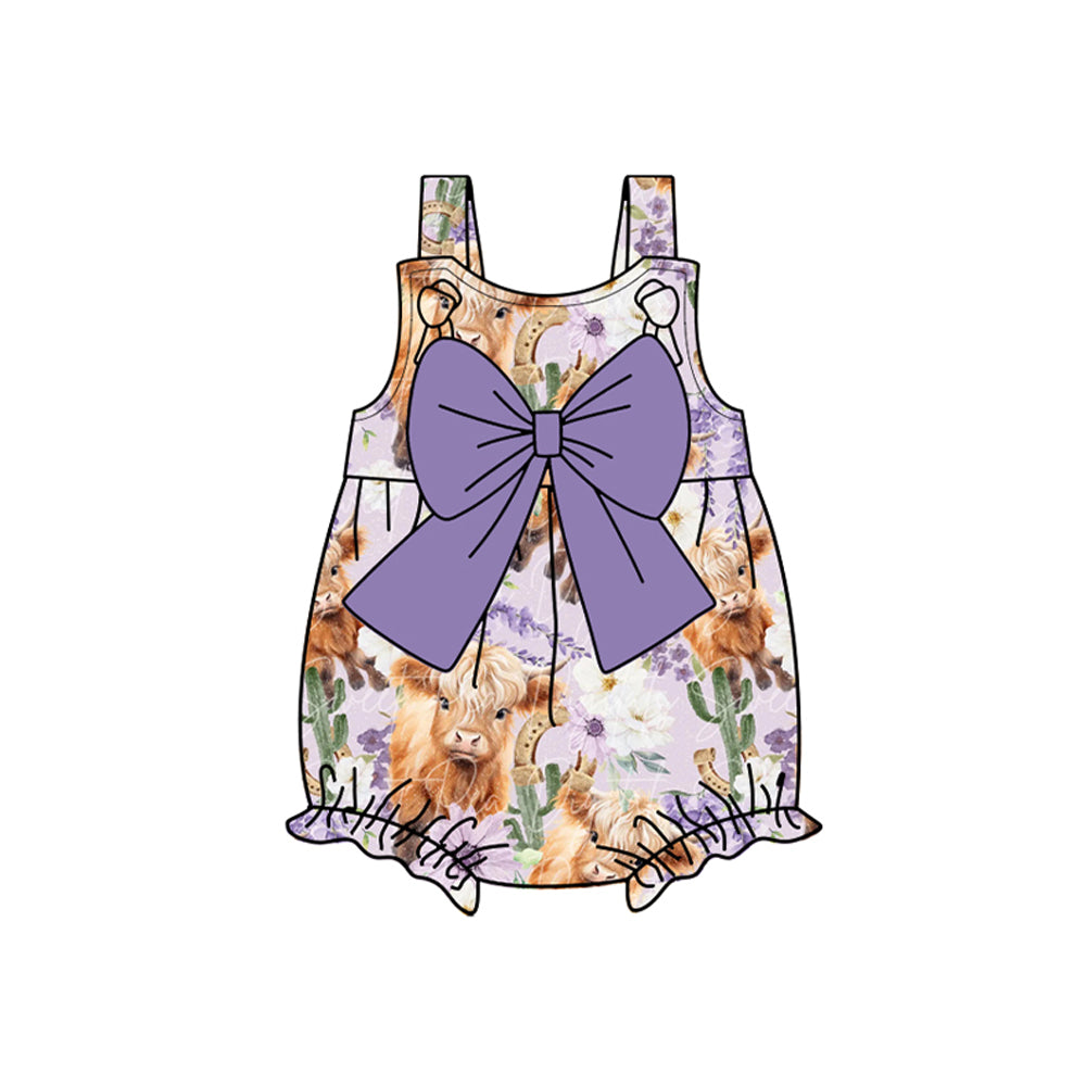 SR2644 purple bow cow western girl romper 202501 preorder sibling