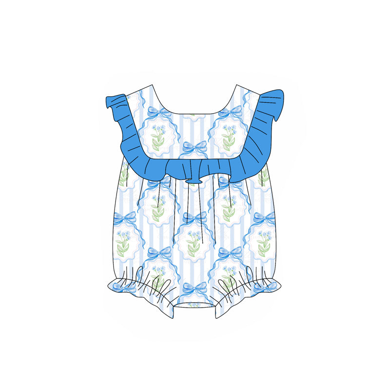 SR2649 blue bow western girl romper 202501 preorder sibling