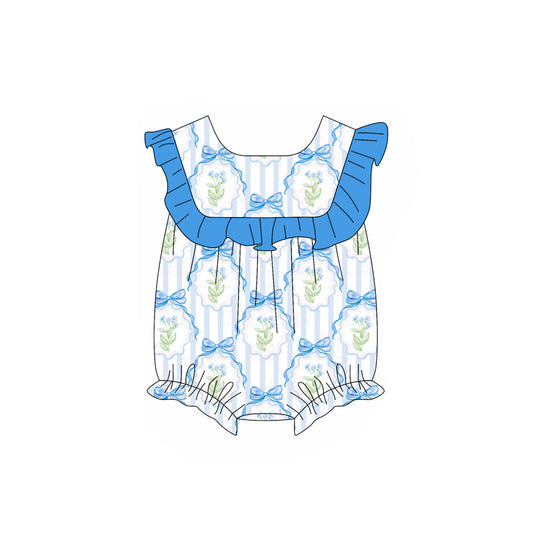 SR2649 blue bow western girl romper 202501 preorder sibling