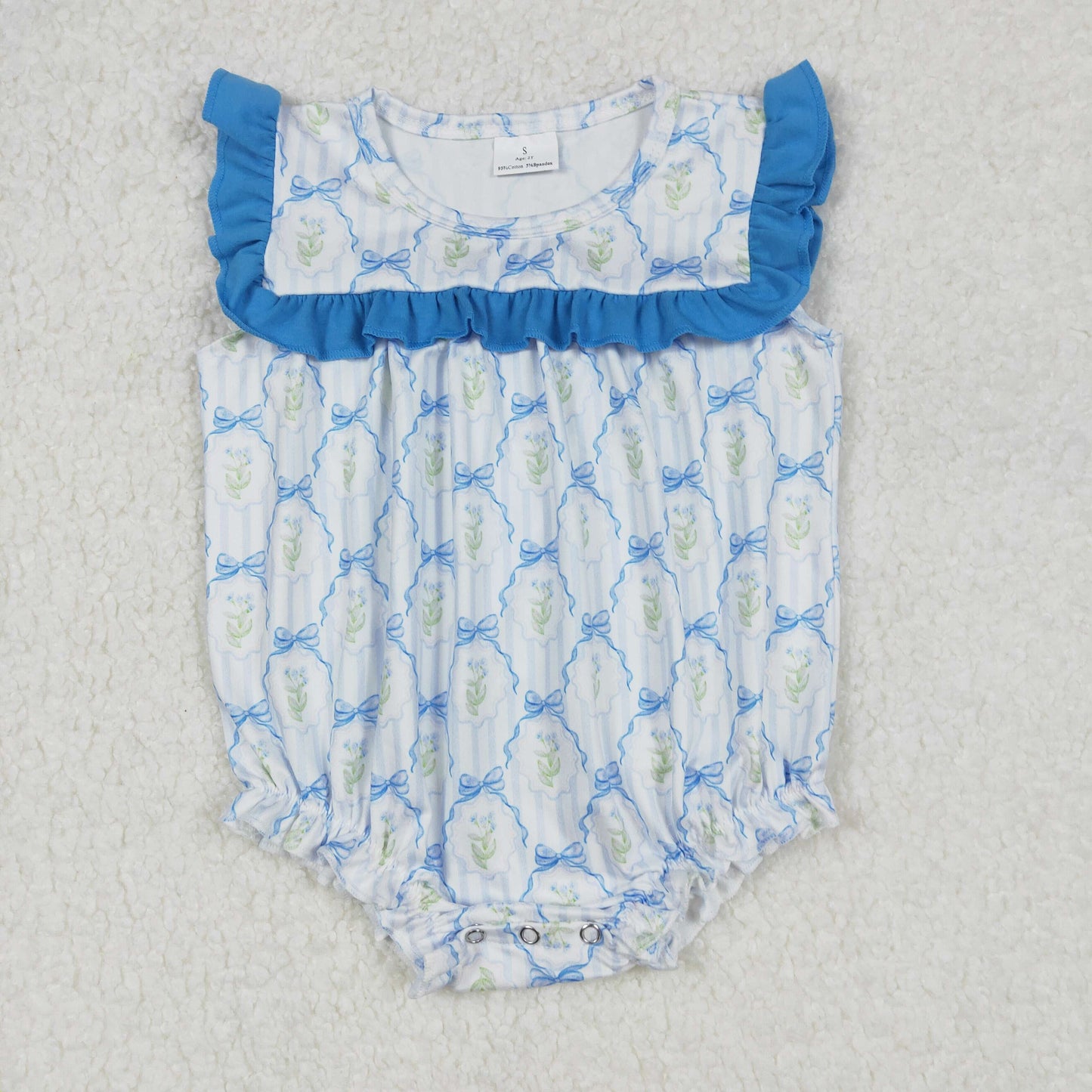 SR2648 blue bow western girl romper 202502 sibling RTS