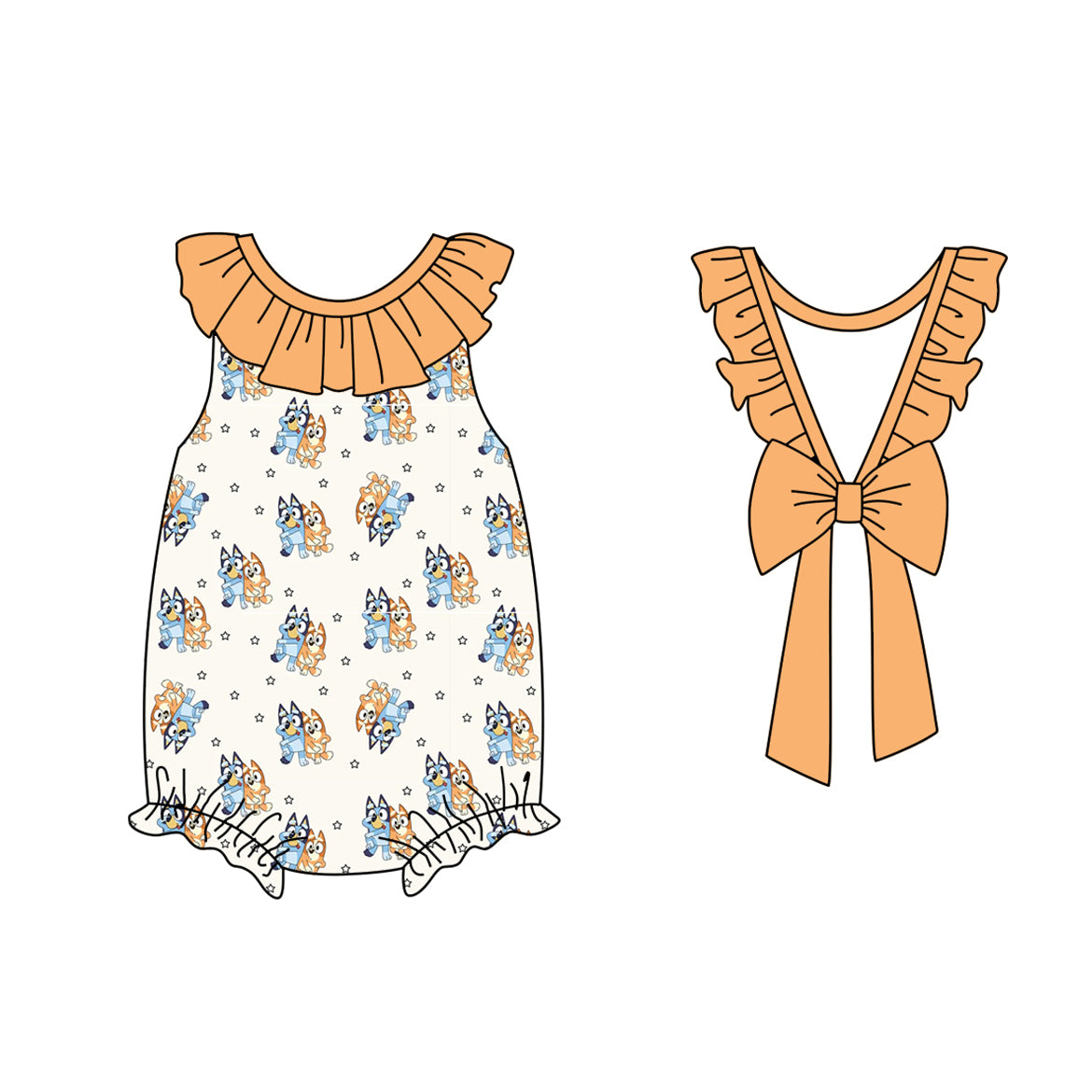 SR2651 bluey dog western girl romper 202501 preorder sibling