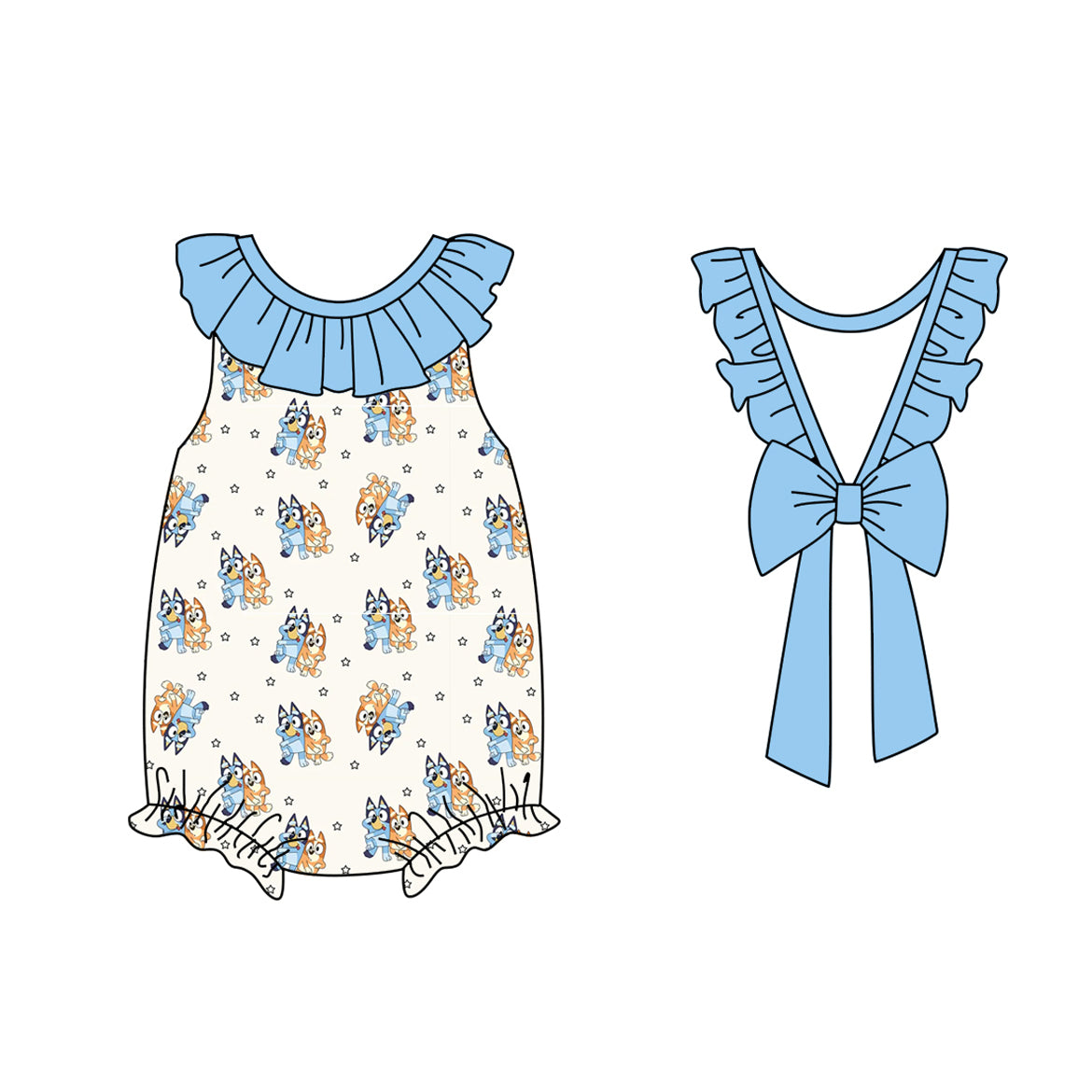 SR2652 bluey dog western girl romper 202501 preorder sibling